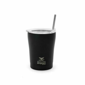 Estia 01-12083 Coffee Mug Save The Aegean Ποτήρι Θερμός με Καλαμάκι Midnight Black 350ml