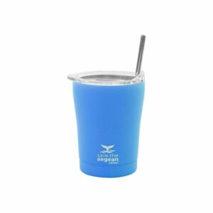 Estia 01-12465 Coffee Mug Save The Aegean Ποτήρι Θερμός με Καλαμάκι Olympic Blue 350ml