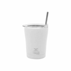 Estia 01-12434 Coffee Mug Save The Aegean Ποτήρι Θερμός με Καλαμάκι Pure White 350ml